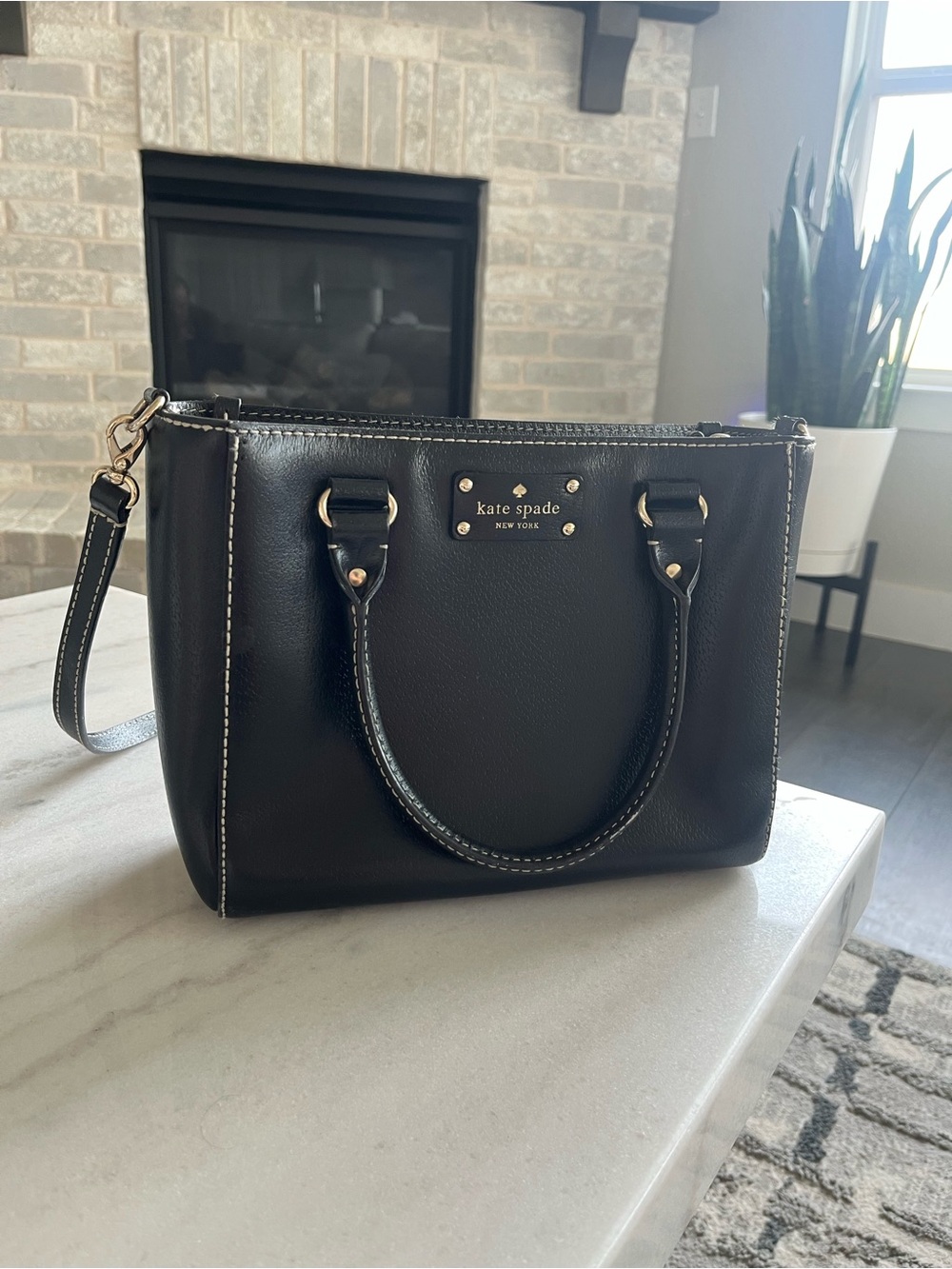 kate spade Black Leather Satchel with Gold Hardware